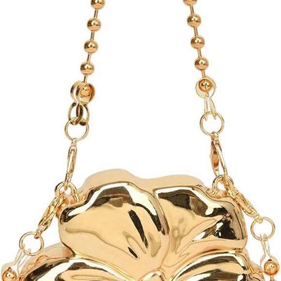 Women's Metallic Flower Mini Purse Crossbody Evening Bag Keychain Style